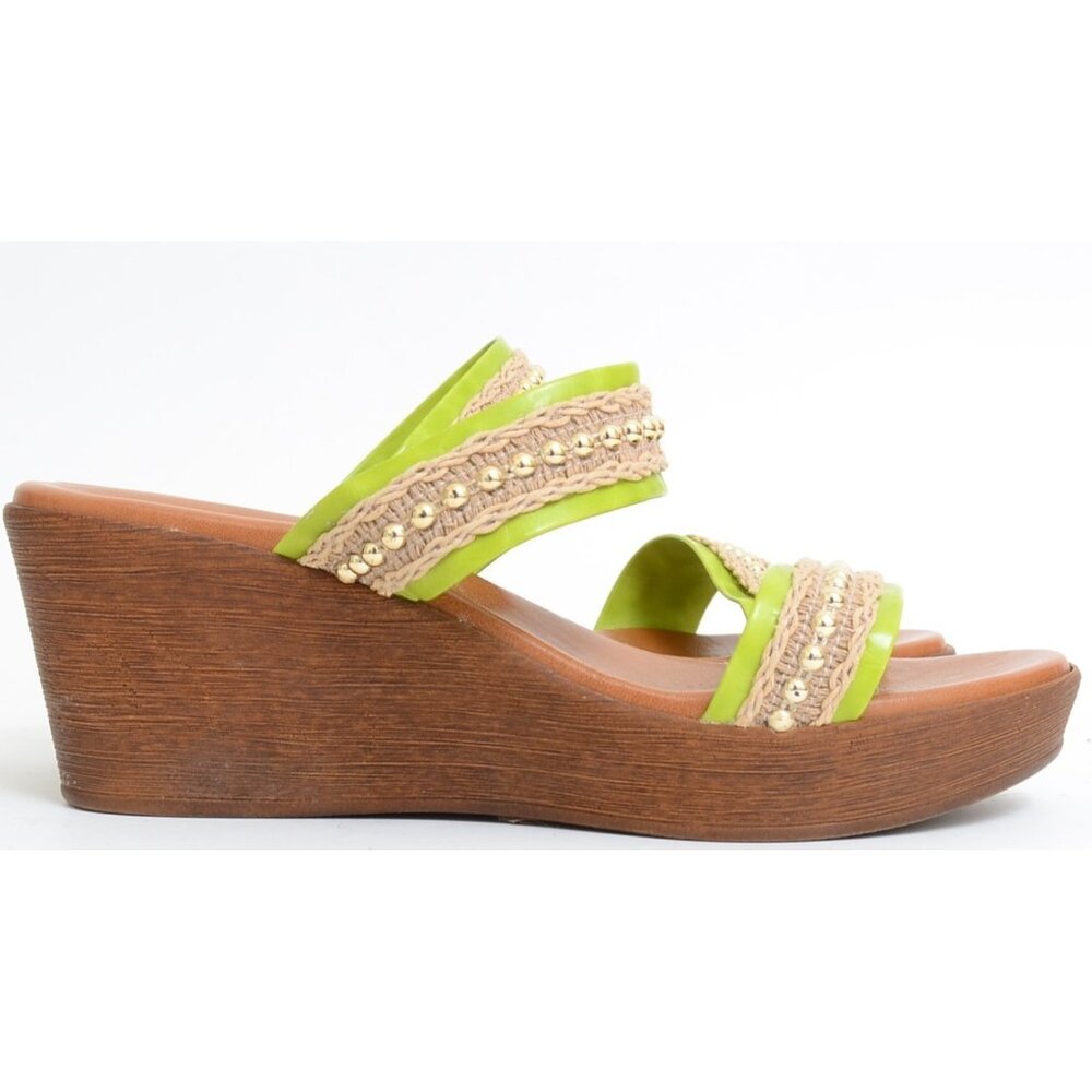 Italian Shoemakers Green‎ Wedge Sandals Crochet Slides Shoes Women's 8